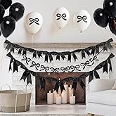 Juinte 3 Set Black Bow Birthday Party Decorations Black Birthday Party Supplies Coquette Bows Hanging Banner Garlands for Bridal Shower Bachelorette Wedding