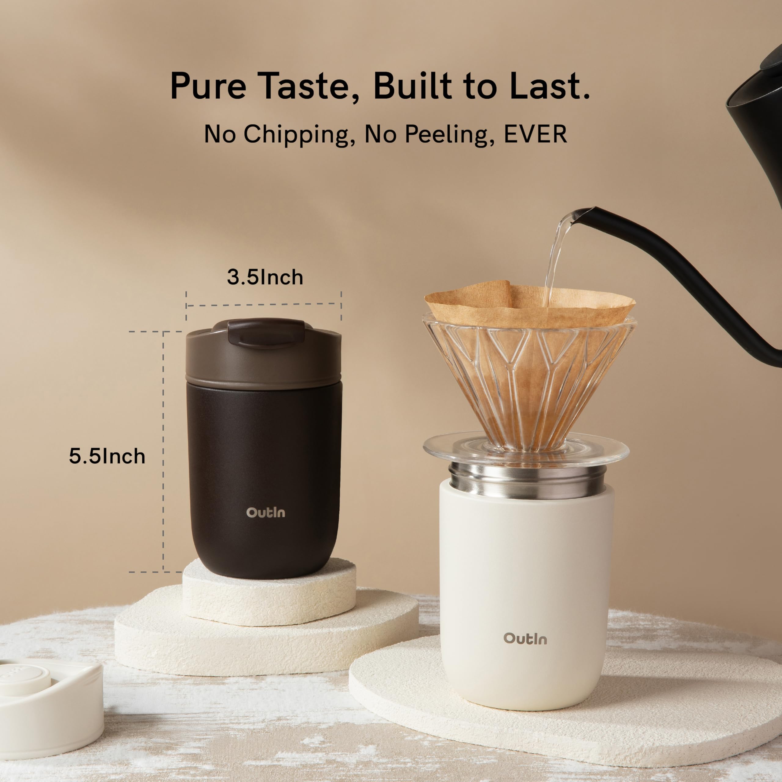OutIn Thermobecher Kaffee to go 350ml - 100% Auslaufsicherer Kaffeebecher mit Klappdeckel - Hochwertiger 316 Edelstahl Isolierbecher - Hält 6h Warm & 12h Kalt - Reisebecher für Auto, Büro & Camping 7