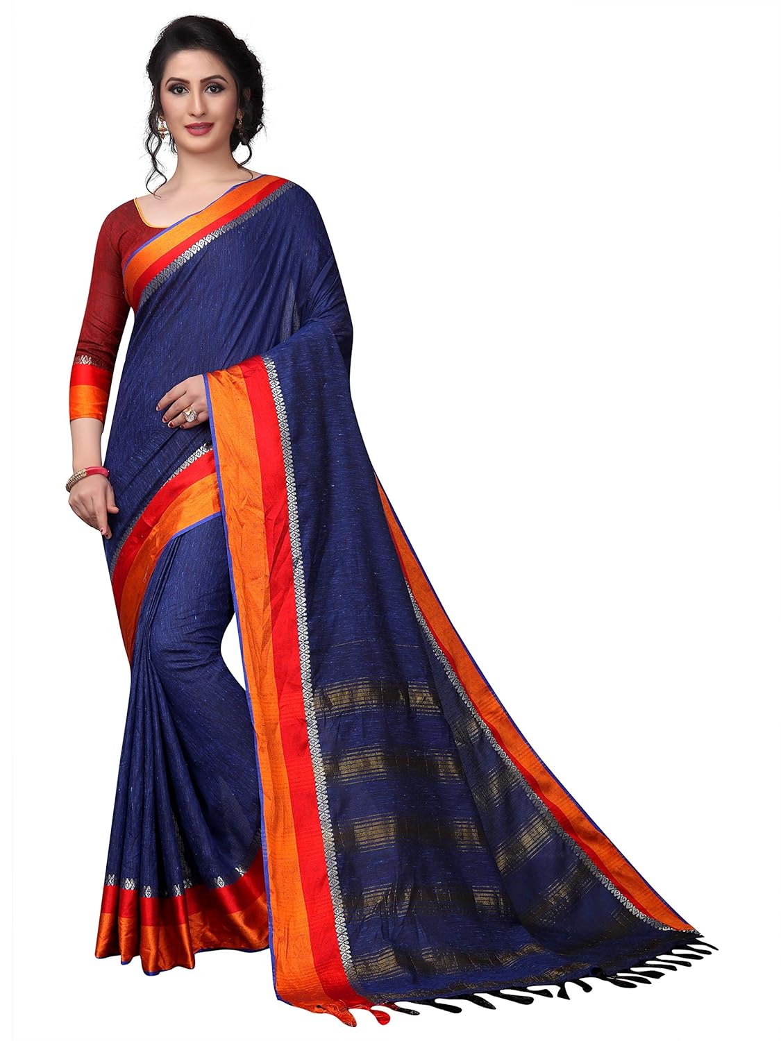 perfectblue women's linen saree with blouse piece (linensatin)