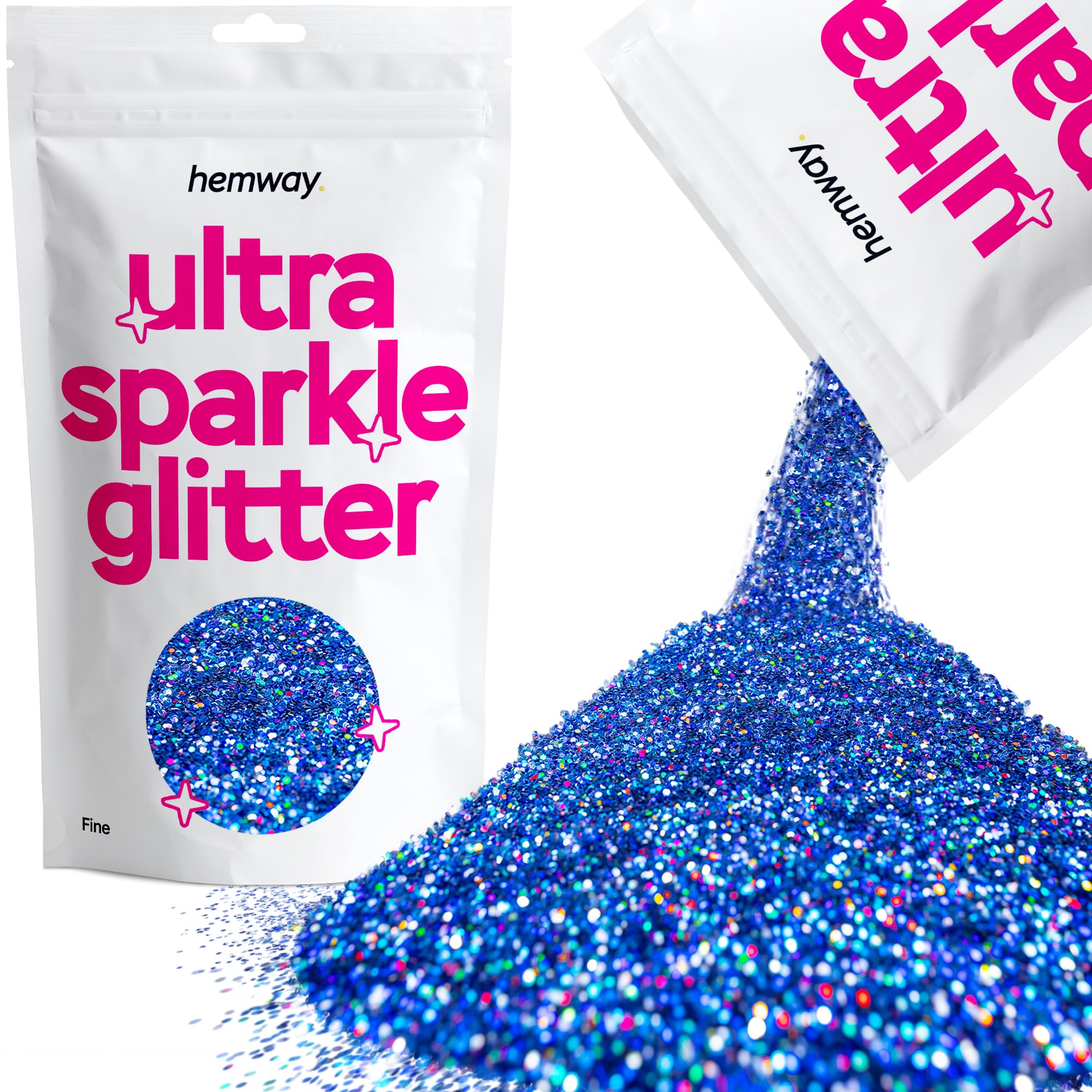 Hemway Ultra Sparkle Glitter Sapphire Blue Holographic 100g Fine | Glitter for Arts & Craft, Makeup, Nail Art, Crafting, Card Making, Sparkle Decoration