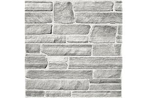 COMSTICKC 3D Faux Stone Wall Panel Peel and Stick Wall Tiles, 10 Pcs of 12"X12", Ultra-Light Thin PVC Rock Adhesive Fake Stone Paneling Backsplash Interior Decor (Gray Stone)