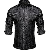 DiBanGu Mens Silk Paisley Dress Shirts,Long Sleeve Button Down Shirt Casual Regular Fit Shirt for Men Wedding Party