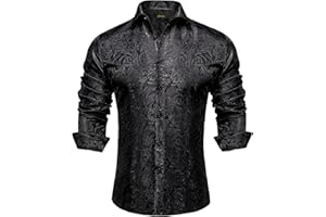 DiBanGu Mens Silk Paisley Dress Shirts,Long Sleeve Button Down Shirt Casual Regular Fit Shirt for Men Wedding Party