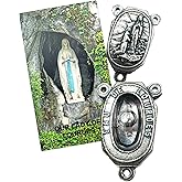 Westmon Works Lourdes Water Centerpiece Set Metal Rosary Center with Our Lady Holy Card