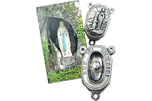 Westmon Works Lourdes Water Centerpiece Set Metal Rosary Center with Our Lady Holy Card