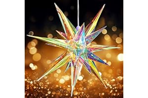 SUNBEAUTY 24 Inches Iridescent Christmas Lights Stars Lanterns Christmas Lanterns Hanging Moravian Star 3D for Wedding Birthday Christmas Home Party Decorations