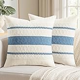 Woaboy Set of 2 Decorative Pillow Covers Boho Farmhouse Couch Throw Pillows Modern Cotton Cushion Covers Macrame Woven Spring Home Decor for Bed Sofa Chair 18x18 Inch Blue