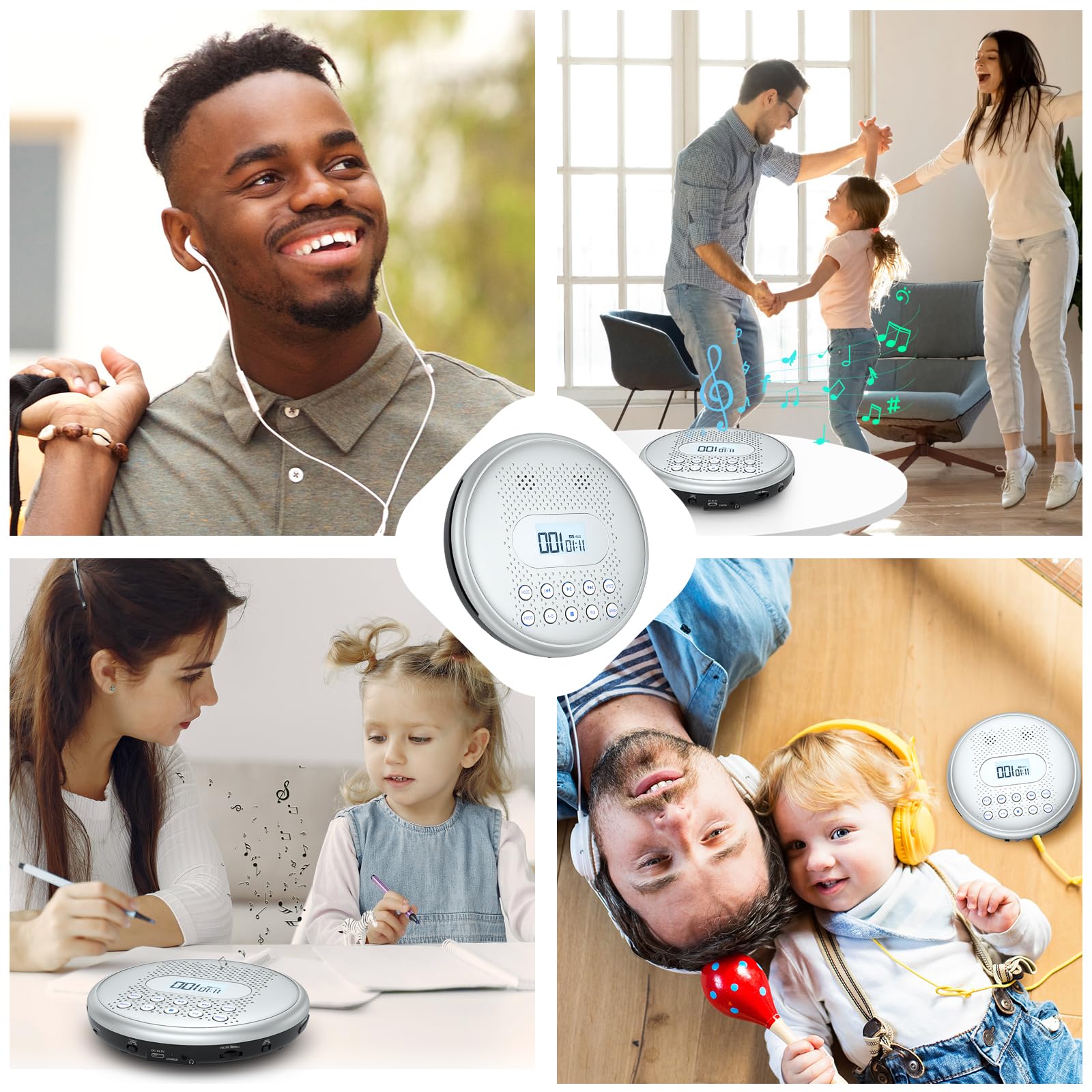 ARAFUNA CD Player Portable, Rechargeable Portable CD Players for Car with Speakers, Anti-Skip Small CD Player with Backlit Button, LCD Display and AUX Cable