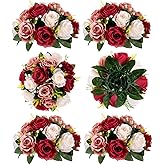 BLOSMON Wedding Flowers Decorations for Table: 6 Pcs Burgundy & Dusty Rose & Creamy White Fake Rose Flowers Balls Centerpieces- Artificial Silk Kissing Floral Arrangements Home Party DIY Decoration