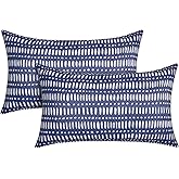 CASAJOY Pack of 2 12x20 Outdoor Pillows, Waterproof Throw Pillows with Inserts, Decorative Lumbar Pillows for Patio, Garden, Couch, Furniture, Sofa, Bed, Living Room(Pebble Dark Blue)