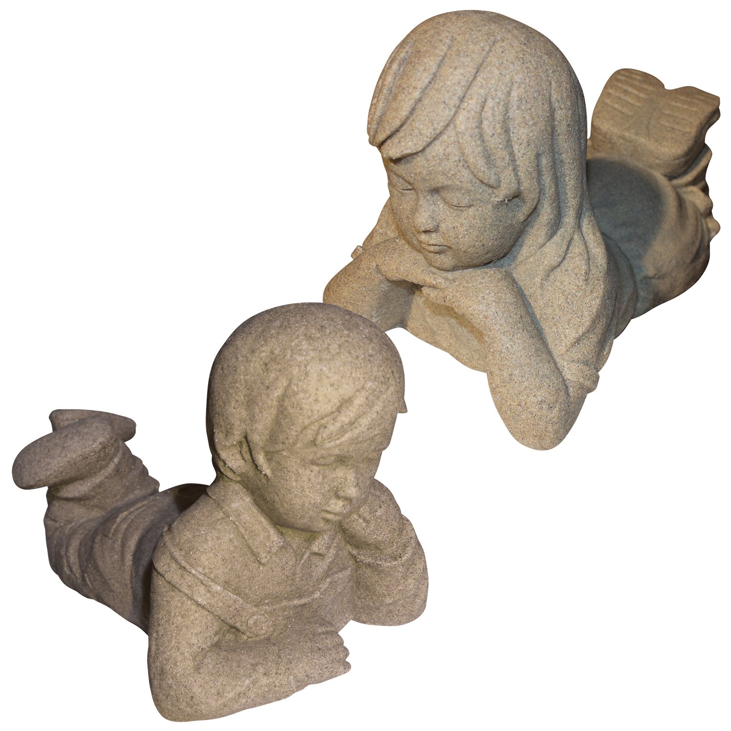 EMSCO Group Day Dreaming Boy and Girl Statues – Natural Sandstone Appearance – Made of Resin – Lightweight – 11” Height