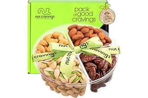 NUT CRAVINGS Gourmet Collection - Rosh Hashana & Shana Tova Mixed Nuts Gift Basket + Green Ribbon (4 Assortments) Arrangement Platter, Birthday Care Package - Healthy Kosher USA Made