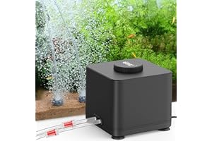 hygger Aquarium Air Pump, Quiet Adjustable Fish Tank Air Pump, 4W/7W/11W Powerful Oxygen Aerator Dual Stainless Steel Outlets with Air Stone Bubbler for Small Medium Large Fish Tank, Hydroponic