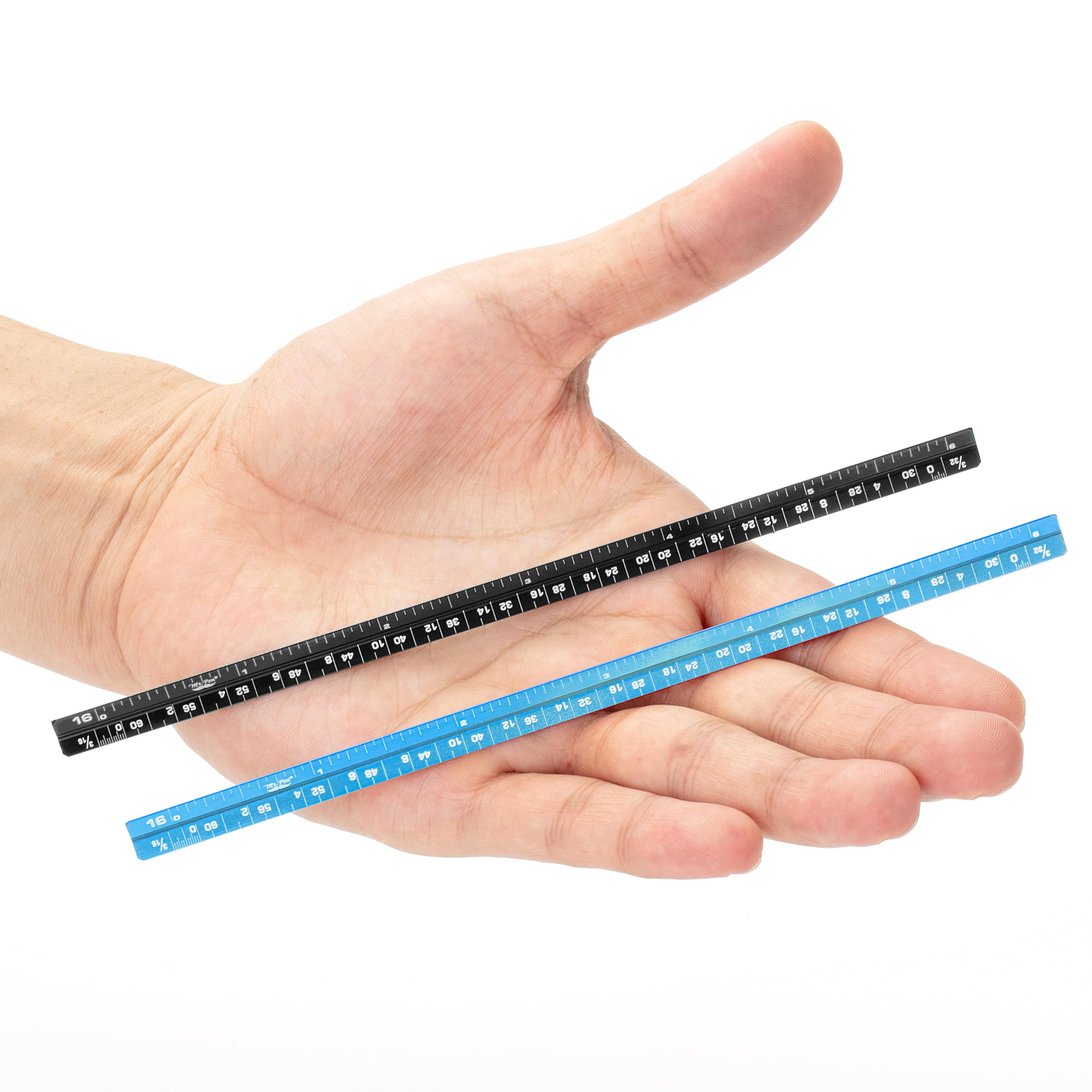 Photo 1 of Mr. Pen- Small Architectural Scale Ruler, Aluminium, 6 Inch, 2 Pack, Black and Blue, Pocket Size Ruler, Triangle Ruler, Metal Ruler Set, Architect Scale Ruler for Blueprints