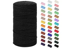 HOMEBOBO Macrame Cord 3mm x 220Yards (656Feet),Natural Cotton Macrame Rope - 4 Strands Twisted Macrame Cotton Cord for Wall Hanging,Plant Hangers,Crafts,Gift Wrapping and Wedding Decorations,Black