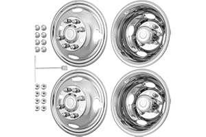 CXRCY 17" Wheel Simulators, 304 Polished Stainless Steel Simulator Kit, 2 Front and 2 Rear Wheel Covers, 8 Lug 4 Hand Hole, with Bolt Kit Fit for Ford F350 Trucks(2005-2021) (17IN)