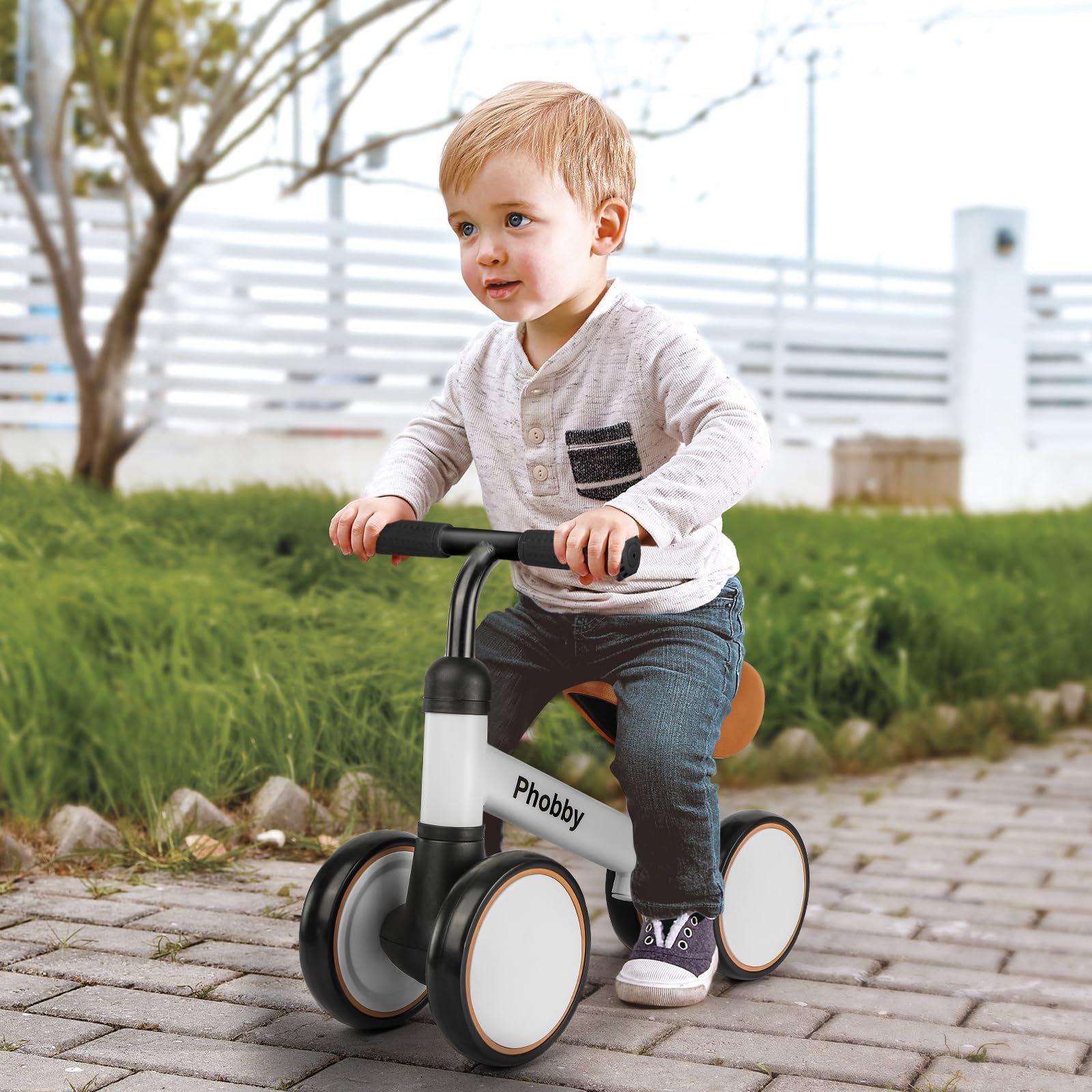 Baby Balance Bike 4 Wheels Toddler Bike for 1 2 3 Years Old Boys Girls | with Adjustable Seat, 12-36 Months, Kids First Birthday Toy Gift