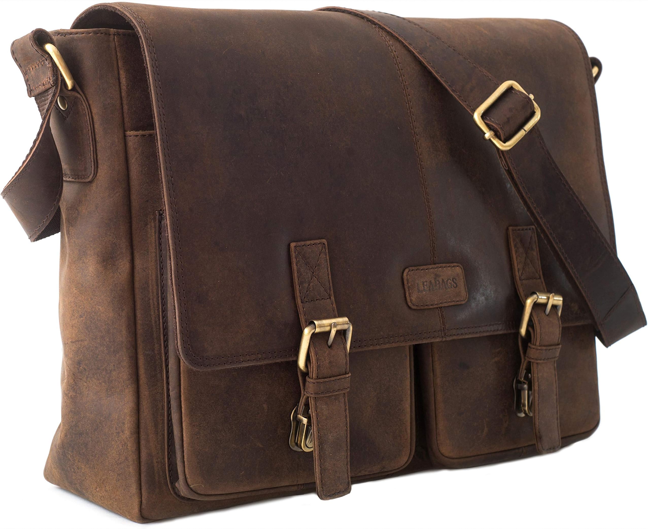 LEABAGSCambridge Leather Shoulder Bag I Laptop Bag up to 15 inches I Messenger Bag Made of Genuine Buffalo Leather with Vintage Look I Leather Bag I Shoulder Bag I 38x10x31cm