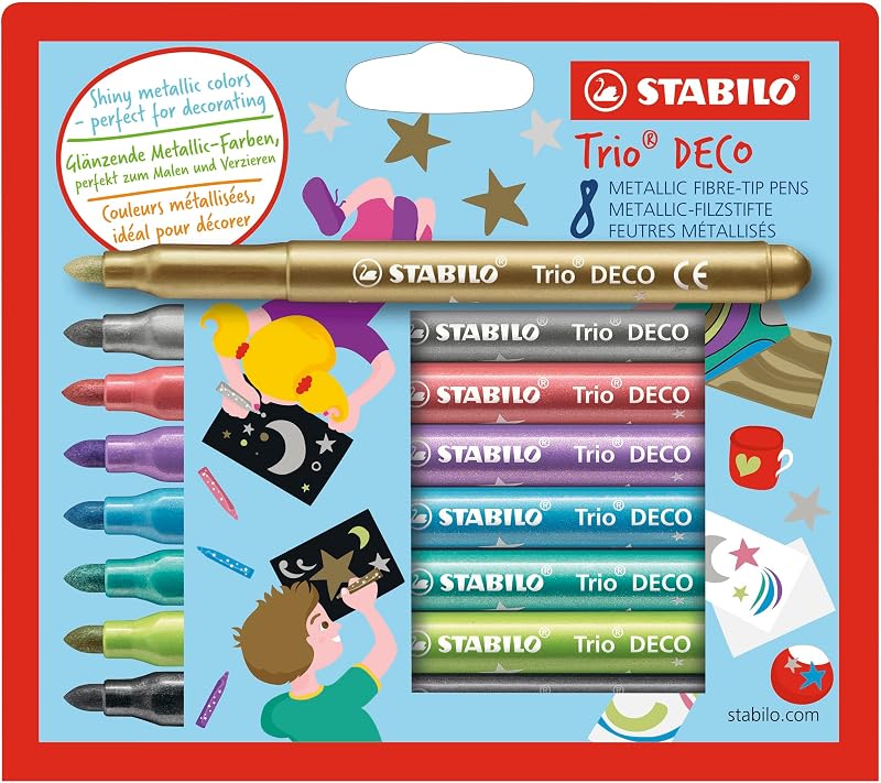 STABILO Trio Deco Metallic Fibre-Tip Pen Set 8 colours XL tip 3 mm