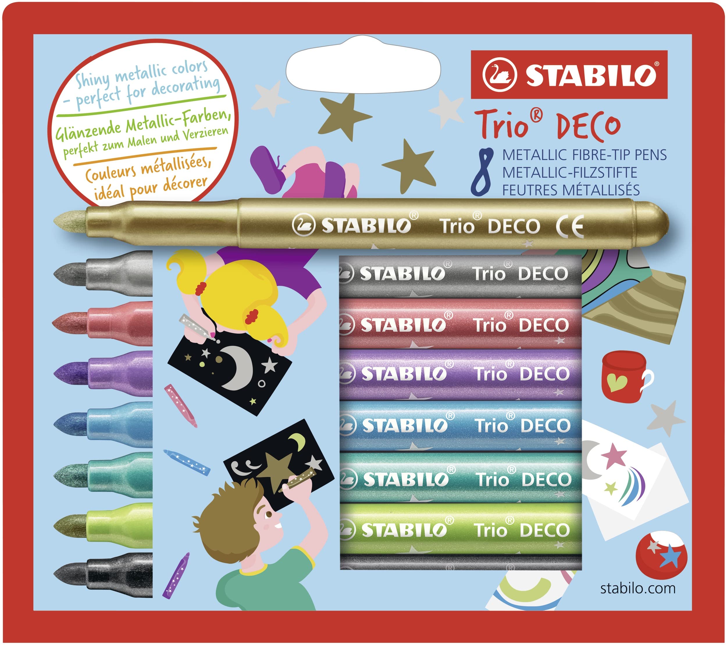 STABILO - Metallic-Filzstift mit robuster XL-Spitze - Trio DECO - 8er Pack