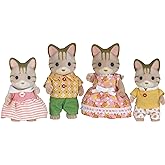 Calico Critters - Striped Cat Family - Dollhouse Dolls &amp; Collectible Toys | Tabby-striped flocked felines in removable outfits - pose the whole family for cozy storytelling in any pretend, Ages 3+