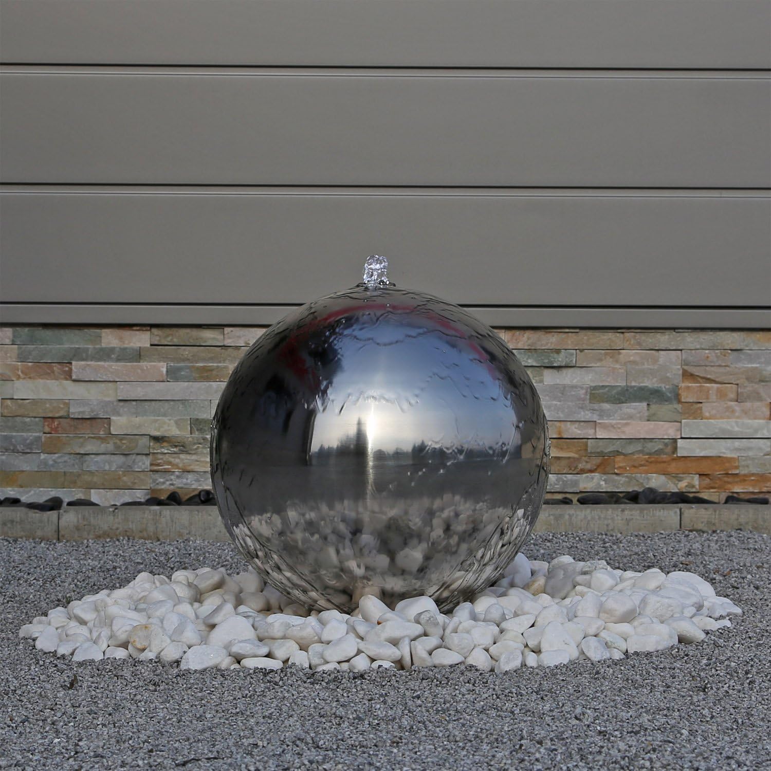 CLGarden ESB4 Mirror Polished Stainless Steel Fountain with LED Lighting, 38cm large ball with light directly at water outlet, DIY