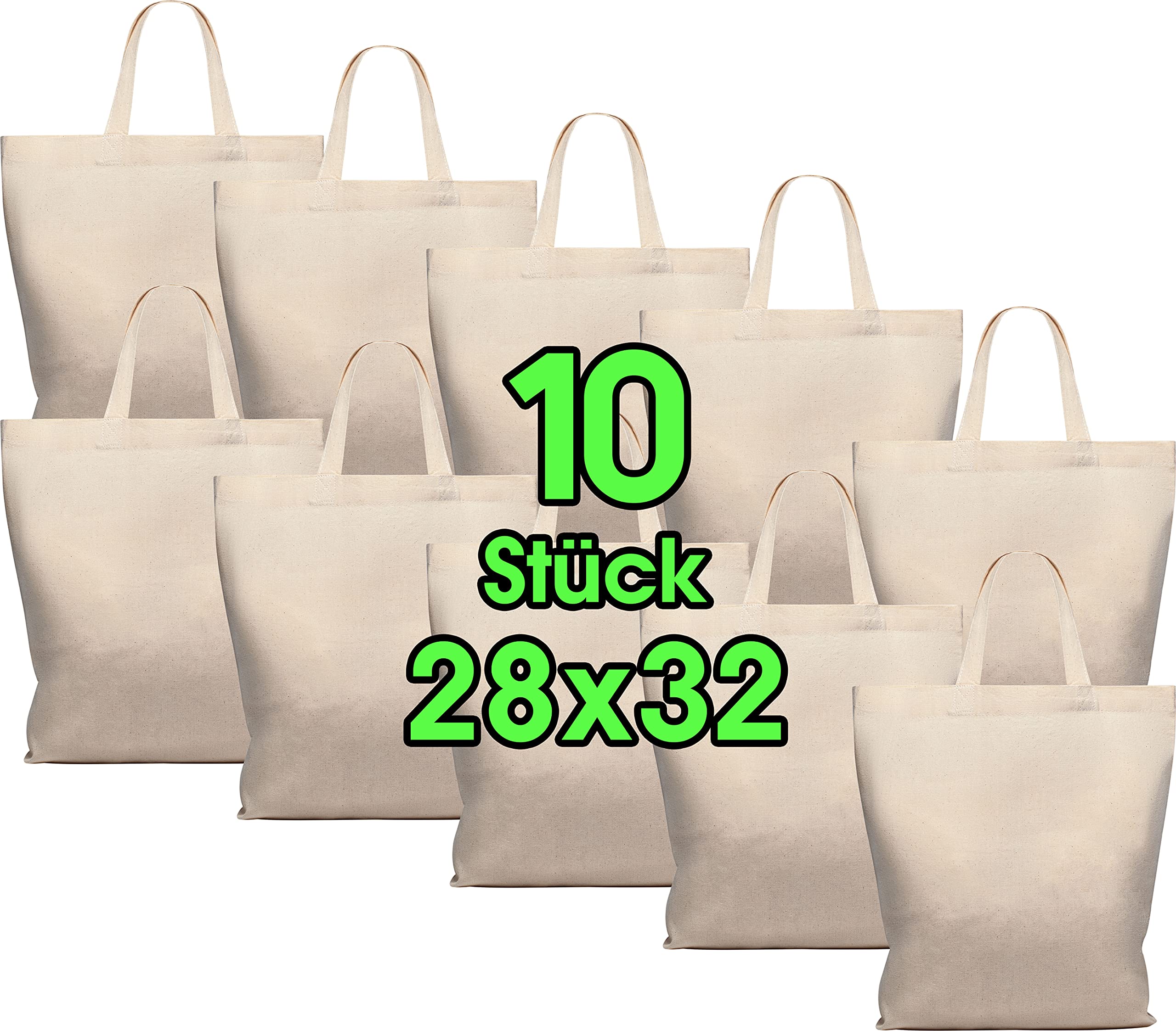 Pack of 10 28 x 32 cm Midi Cotton Bags - Jute Bag - Natural Pharmacist Bag, Carry Bag Set Bag, Gift Bag Oeko-Tex® Certified Fabric Bag, Unprinted, Small Handle for Painting and Printing