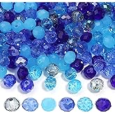 200PCS 8mm Crystal Glass Facted Round Beads for Jewelry Bracelet Making, Blue Series Briolette Glass Spacer Beads with Hole for Crafts, Loose Gemstones for Ornaments Wind Chimes Suncatcher Making