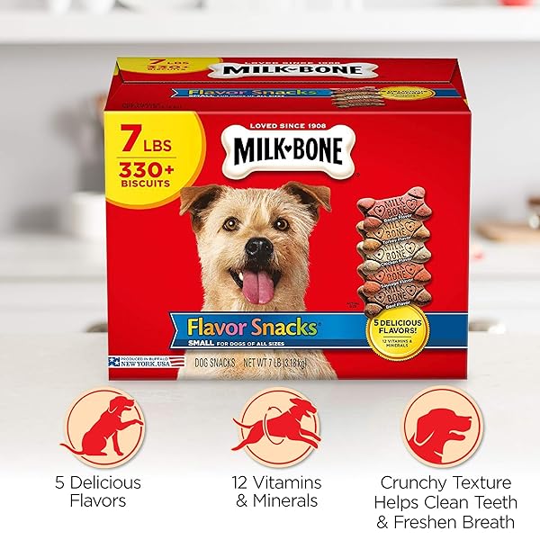 MILK-BONE FLAVOR SNACKS SMALL DOG BISCUITS, FLAVORED CRUNCHY DOG TREATS, 7 POUND BOX