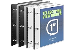 WOT I 1 Inch Telescoping 3 Ring Binder 4 Pack, Expandable Flexible Binder with Customizable Front Cover & Clear Catalog Pocket, Holds 225 Sheets, School Office Supplies, Black+White