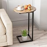 Katrawu C Shaped End Table,Oval Couch Sofa Side Table for Bed Slide Under Couch, Wood Small Round Snack Table with Metal Frame, TV Tray Table for Small Space, Living Room,Easy Assembly(Brown)