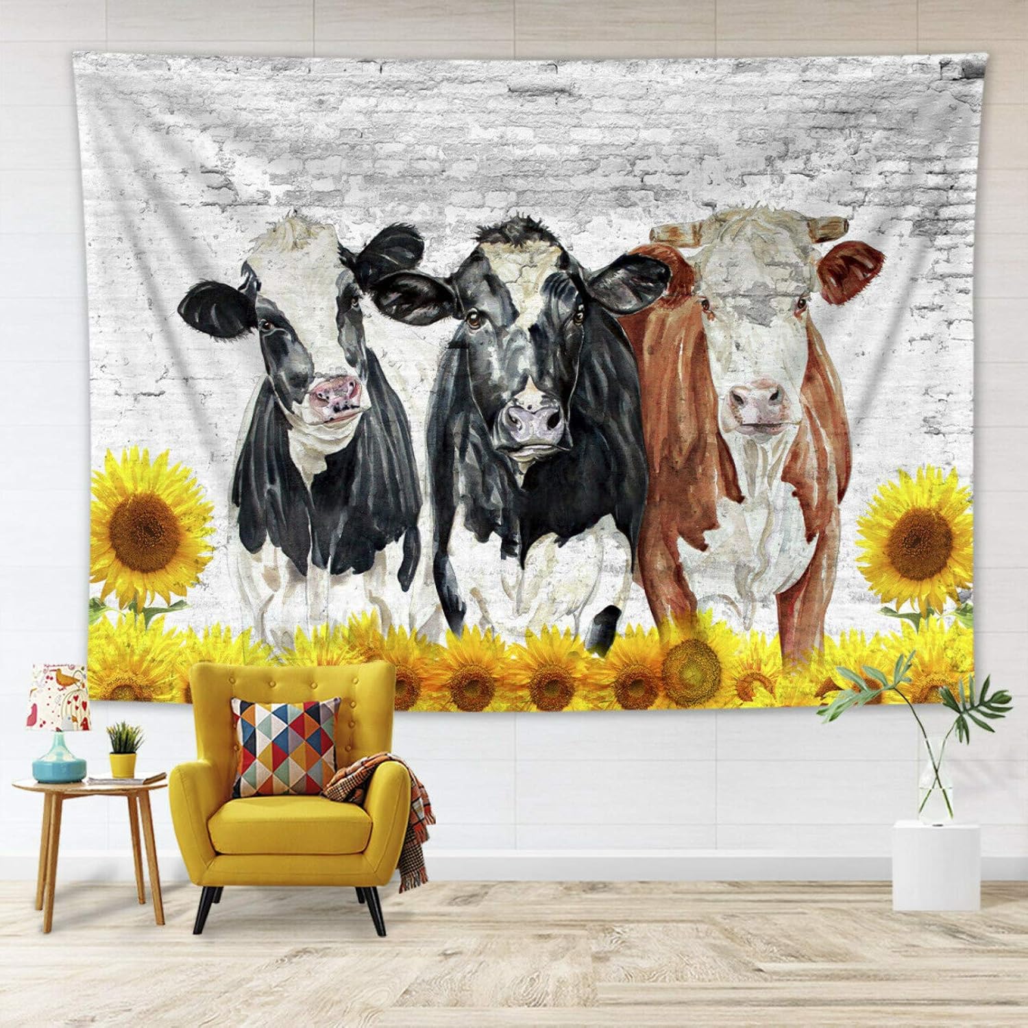 N / A Vaca Girasol Azulejos Tapiz Tapiz para Sala de Estar Dormitorio