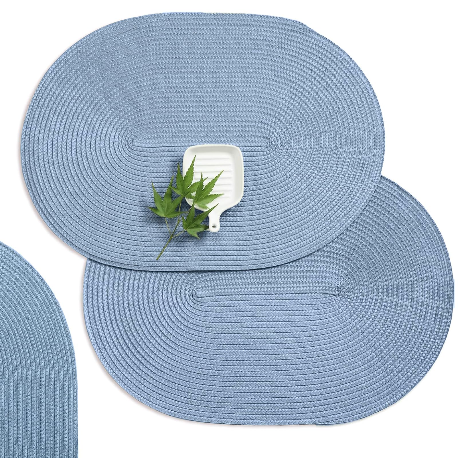 Photo 1 of AHHFSMEI Placemats Set of 6 for Dining Table Washable Woven Non-Slip 18x12 inches Placemat Heat-Resistant Durable Table Mats for Dining Table Easy to Clean(Light Blue)