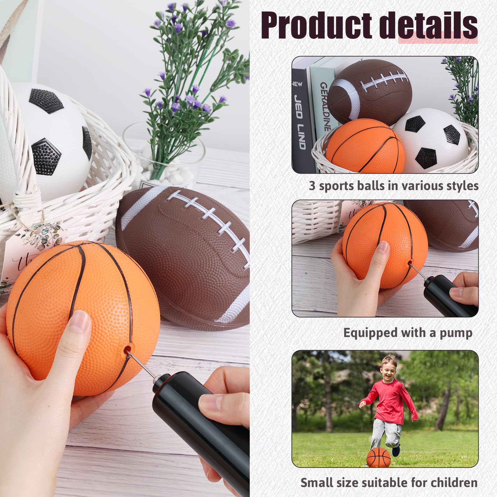 Shindel Sports Balls for Kids, 5 Inches Playground Balls with Hand Pump, Includes Football, Basketball