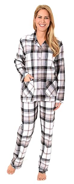 NORMANN WÄSCHEFABRIK Damen Flanell Pyjama Schlafanzug in edlen Karodesign - –auch in Übergrössen 201 95 243