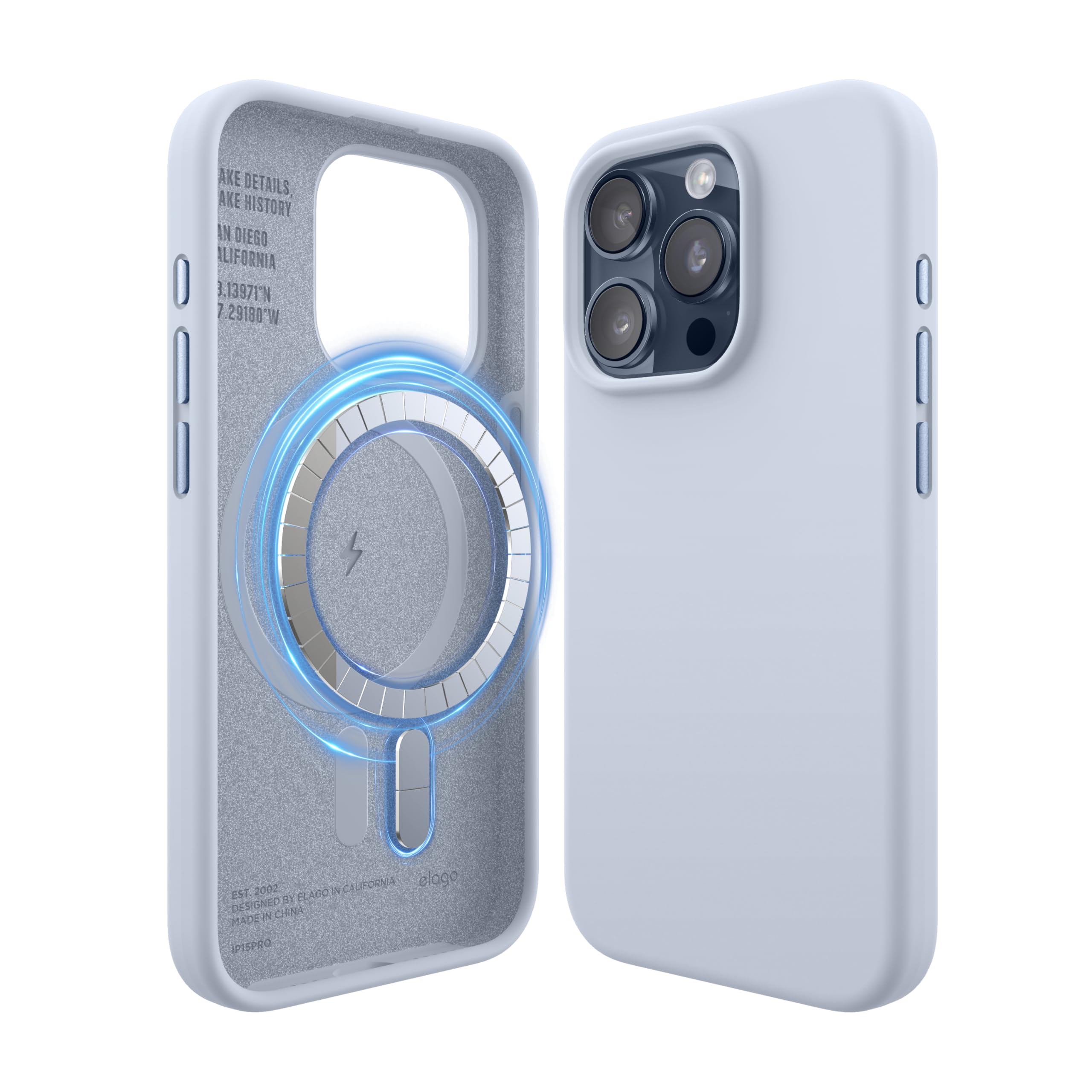elago Magnetic Silicone Case Compatible with iPhone 15 Pro Case 6.1 Inch Compatible with All MagSafe Accessories - Built-in Magnets, Soft Grip Silicone, Shockproof (Light Blue)