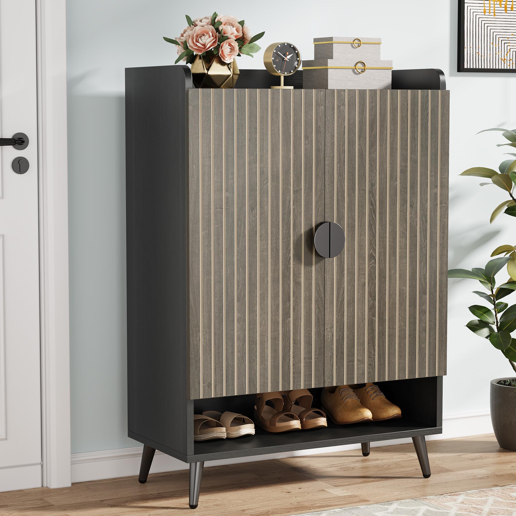 Photo 1 of ** MISSING INSTRUCTIONS**
Tribesigns Shoe Cabinet with Doors, 7-Tier Shoe Storage Cabinet with Adjustable Shelves, Wooden Shoes Rack Shoe Storage Organizer for Entryway, Hallway, Closet, Living Room, Gray