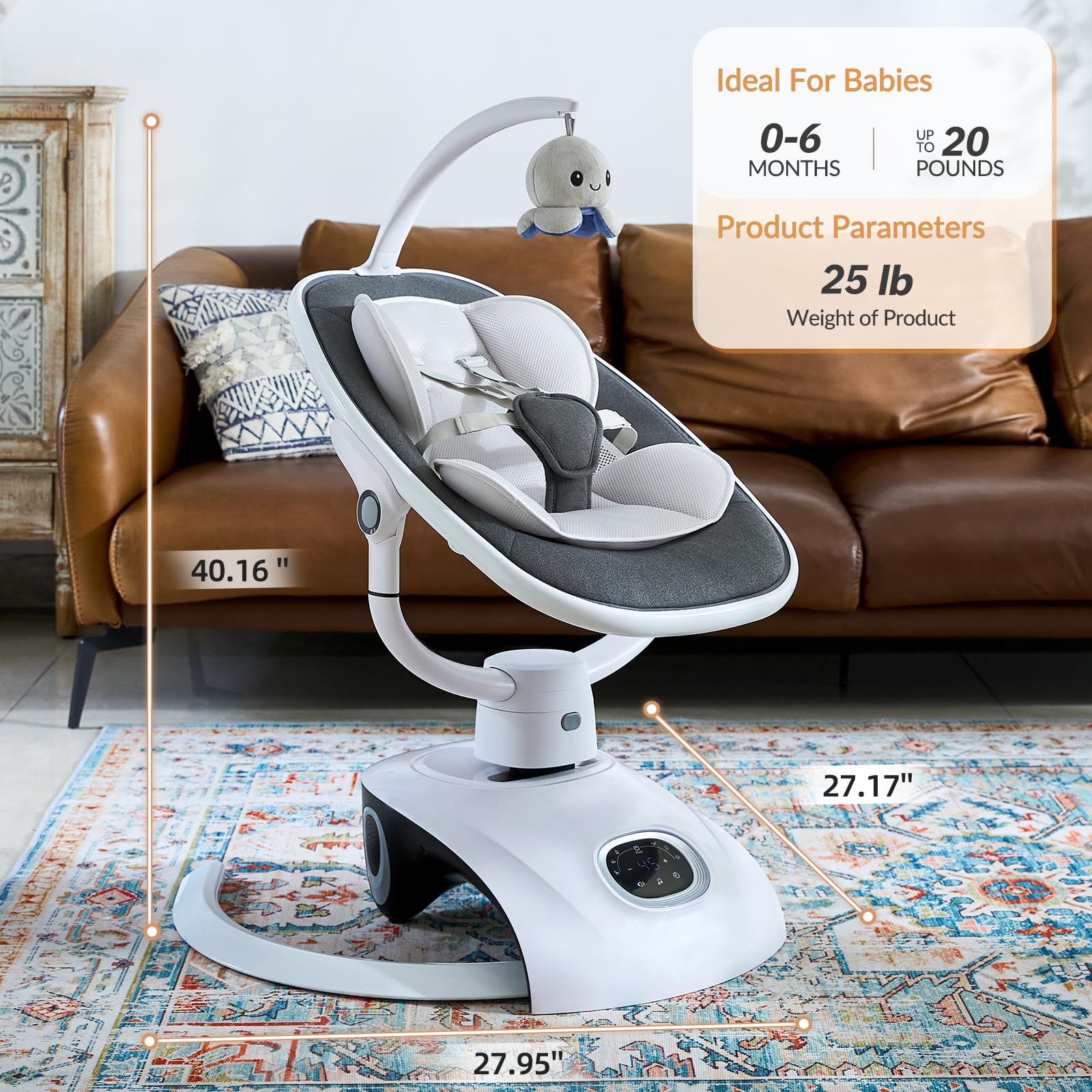 VaVaSoo Electric Baby Swing for Infants 6 Motion Automatic Newborn Baby Rockers for Girl & Boy with Remote Control, 5 Speed, 13 Melodies, Light Gray