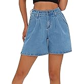 roswear Women’s Wide Leg Denim High Waisted Stretchy Loose Jean Shorts