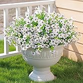 mizii Artificial Flowers for Outdoors 20 Bundles Realistic Faux Silk Flower UV Resistant Fake Plants Outside Decorations for Patio Garden Balcony Yard Porch Summer Indoor Home Decor (White)