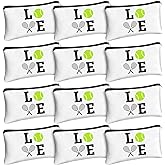 Moukeren 12 Pieces Tennis Makeup Bag Cosmetic Bag Travel Portable Storage Toiletry Case Accessories with Zippers Tennis Gifts for Lovers Players Teams Women Girls(White)