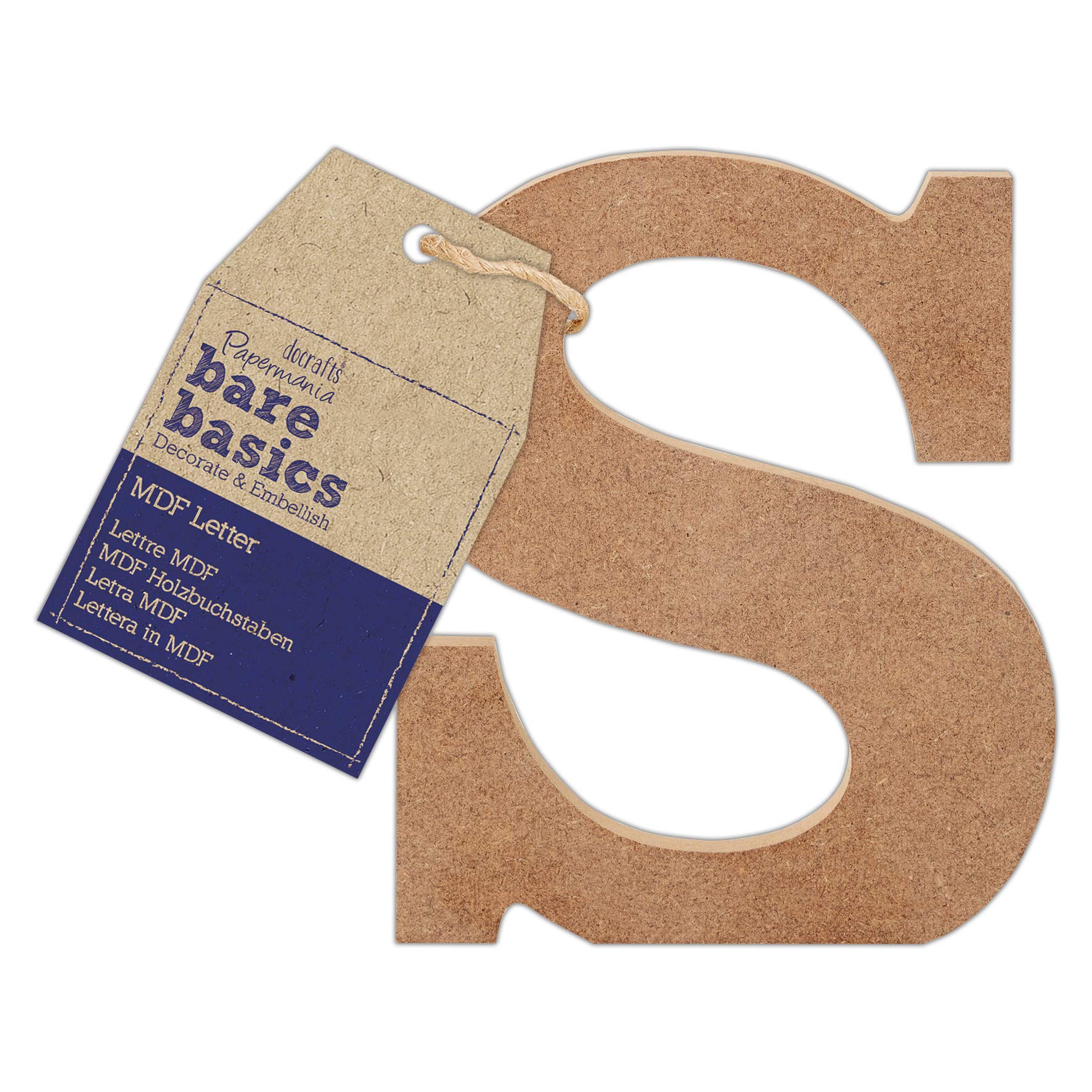 Papermania Bare Basics MDF Letter 1 Piece S, Art, Craft, Alphabet Sign, Name Plaque, Make Them Personalised, Decorate With Paint, Glitter, Stencil, Vinyl, Small Plaque for Home Decor