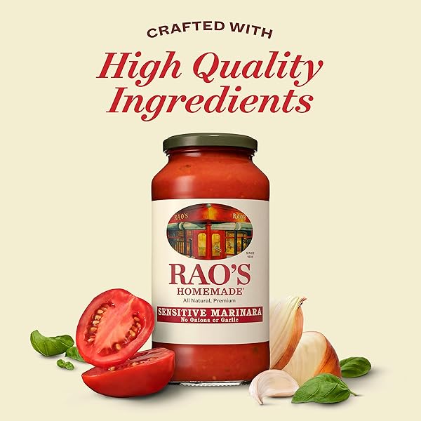 RAO’S HOMEMADE TOMATO SAUCE, 24 OZ, PASTA SAUCE, CARB CONSCIOUS, KETO FRIENDLY, ALL NATURAL, PREMIUM QUALITY, NO ONIONS OR GARLIC, WITH ITALIAN TOMATOES & OLIVE OIL, 1.5 POUND (PACK OF 1)