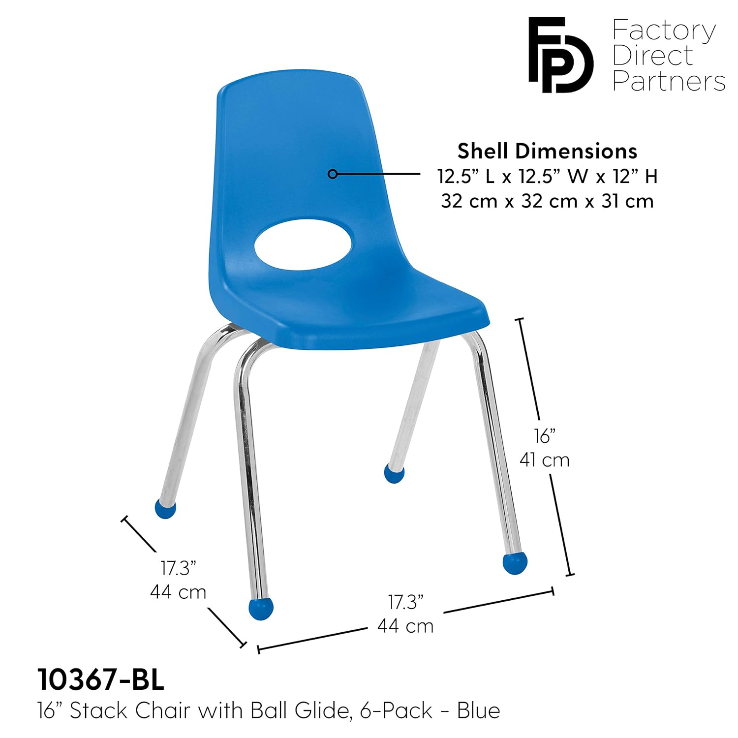 FDP - 10367-BL 16" School Stack Chair,áStacking Student Chairs with Chromed Steel Legs and Ball Glides - Blue (6-Pack): Industrial & Scientific