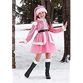 Girls Pink Santa Claus Costume | Kids Sequin Dress, Hat | Child Holiday Christmas Outfit Sparkle Festive Attire