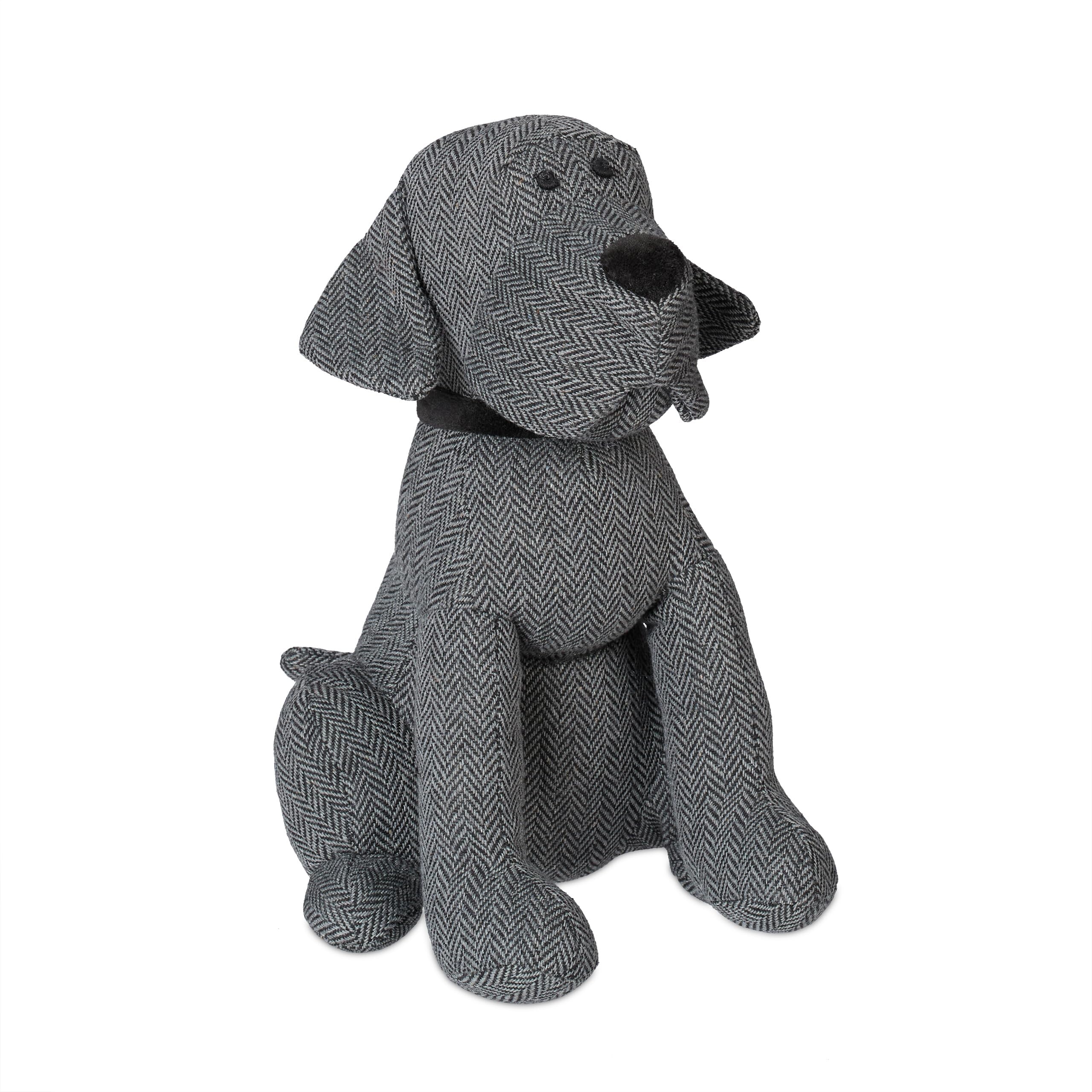 Relaxdays Dog Doorstopper, Decorative Floor Bumper, Standing, Filled with Sand, Fabric Door Stop, 28 x 17 x 19 cm, Grey