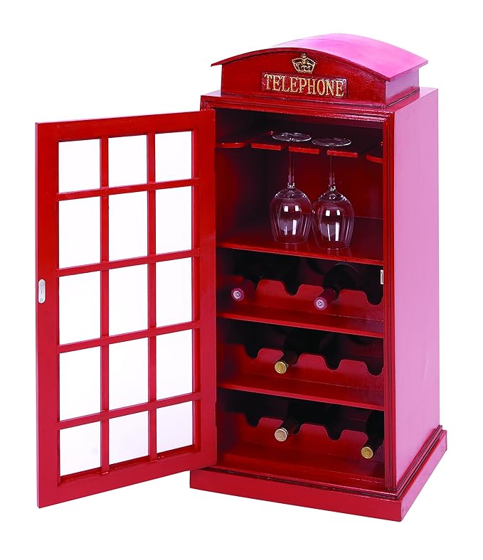 Deco 79 Telephone Booth Wine Organizer Holds 12 Bottles