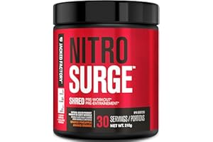 NITROSURGE Shred Thermogenic Pre Workout Supplement - Energy Booster, Instant Strength Gains, Sharp Focus, Powerful Pumps - N
