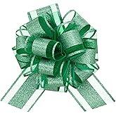 KLOVYRA Green Glitter Gift Bows– 6 Inch 6 Pack Pull Bows for Gifts Wrap, Christmas, St. Patrick’s Day, Spring Party, DIY Basket Present, and Holiday Decorations