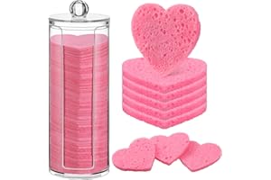 Sieral 120 Pcs Compressed Facial Sponges with Container Disposable Face Sponge Pads for Washing Face Cleansing Exfoliating Esthetician Makeup Removal(Heart,Pink)